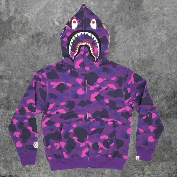 Bape Hoodie Camo Shark Full Zip Medium Purple Good